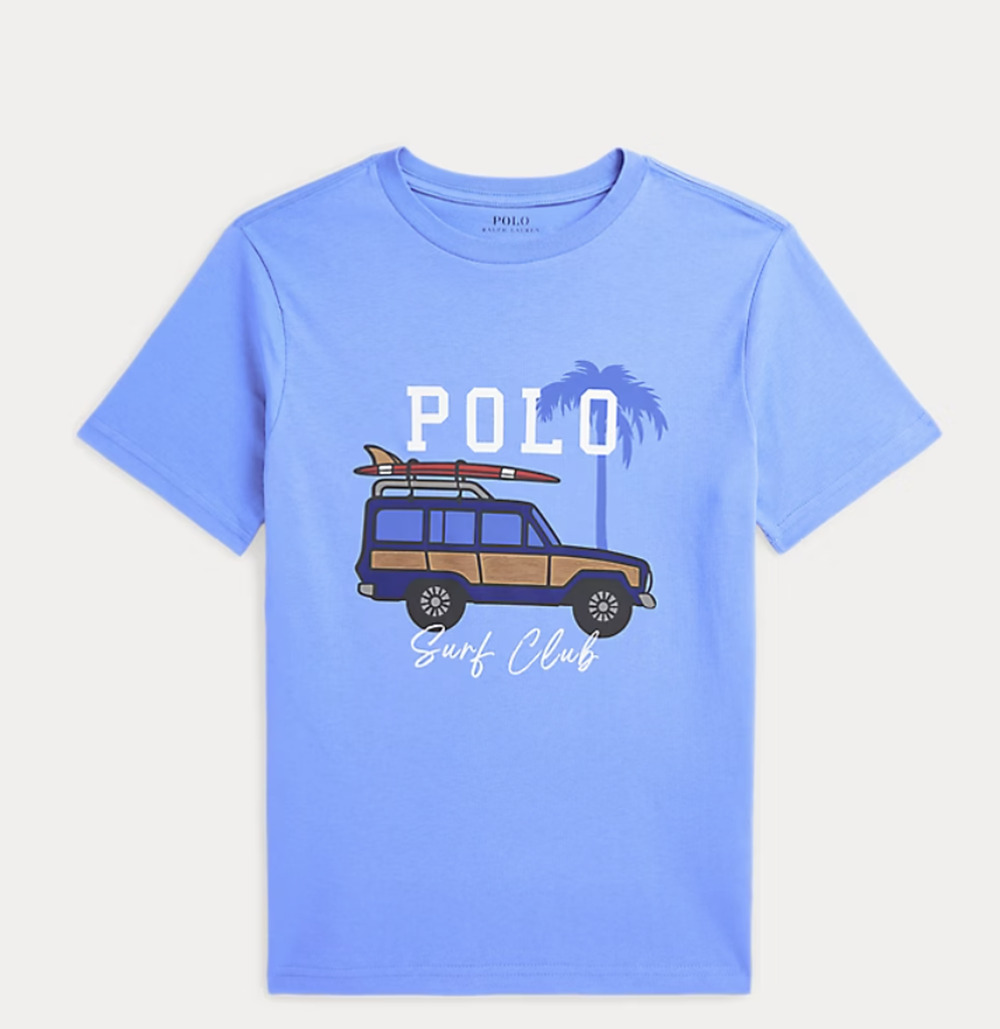 Polo Ralph Lauren Boy's 5 Car-Print Harbor Island Blue Cotton Jersey Tee OS6-22